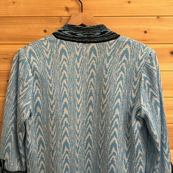 Ming Wang Size Small Petite Blue & Black Abstract Zebra Open Front Cardigan - Picture 9 of 11